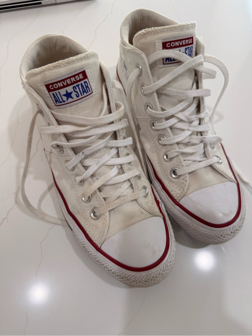 Converse women White High Top Sneakers with Red Trim